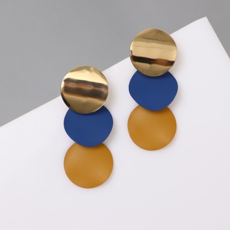 Azelia metal earrings curved circles, beige-blue in gold-2