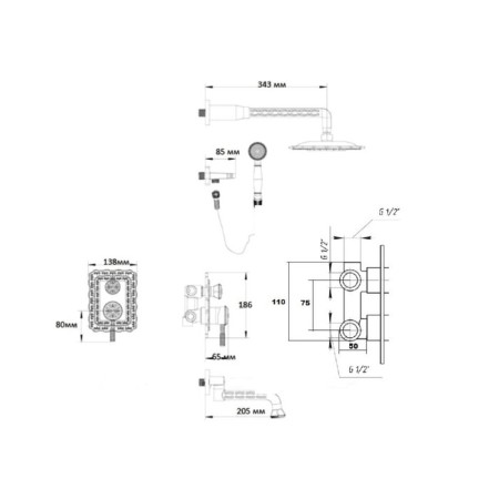 Bronze de Luxe 10137DF shower system, spout, tropical shower, hidden installation, brass-3