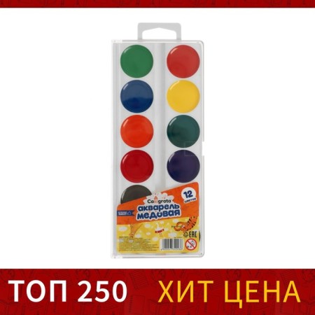 Watercolor 12 colors Calligrata, honey, without brush, plastic, mix