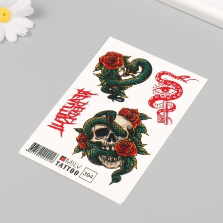 Tattoo on the body "Snake with a skull" 10x15 cm-1