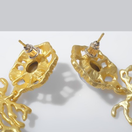 Hanging earrings with rhinestones "Flowering" Fabulous, colored in gold, 7 cm-2