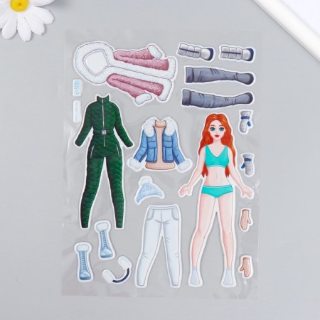 Plastic sticker "Dress the doll. Winter" 15x20 cm