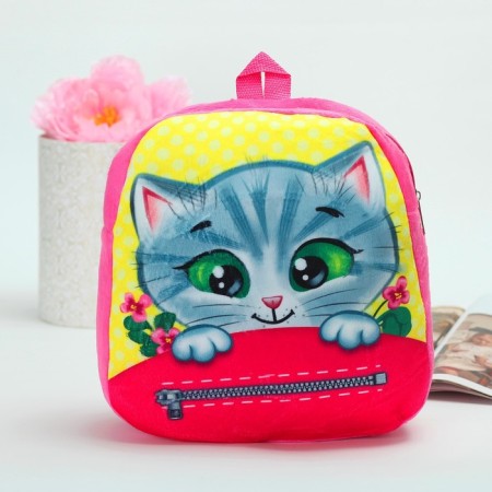 Baby plush backpack for the girl "Kitten", 30x26 cm-1