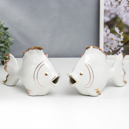 Souvenir ceramics "Two white fish with flowers" set 2 pcs 14.5x9.5x22 cm-2