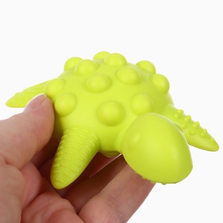 Silicone teether for teeth with a rattle of "turtle", green color, crumb I-7