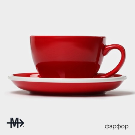 Coffee steam porcelain Magistro Coffee Time, 2 objects: a cup 200 ml, a saucer d = 14.5 cm, red color-1