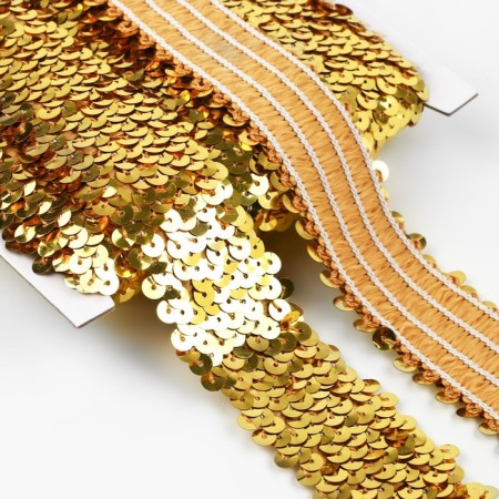 Decorative braid with sequins, elastic band, 3.5 cm, 9 ± 0.5 m, gold color-1