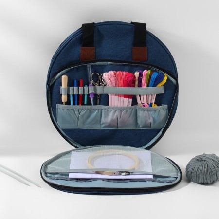 Embroidery bag, 2 compartments with lightning, with handles, d = 35 × 12 cm, color blue-5