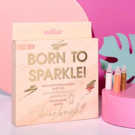 Set of small scenes for nail decor Born to Sparkle, 12 colors