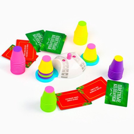 New Year's board game for speed "Colored caps", 30 cards, 32 caps-4