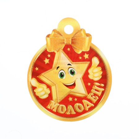 Medal "Well done!" Smileik Star, glitter, 10 x 10 cm