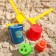 Set for playing in the sand: bucket, scoop, rake, 3 molds, mixes