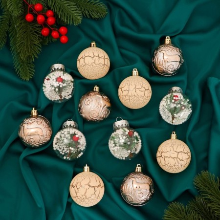 Set of balls plastic D-6 cm, 12 pcs "Winter music" Christmas tree, gold