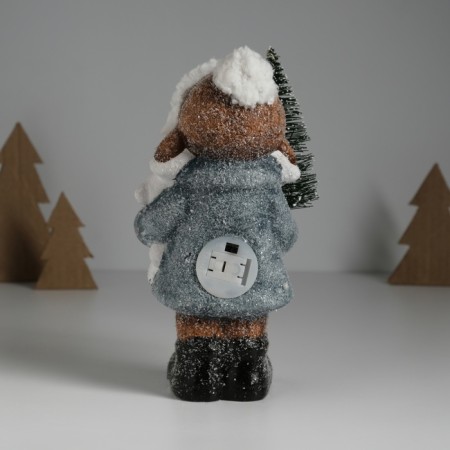 Souvenir Ceramics Light "Baby in a gray coat, with a Christmas tree and a bear" 10.5x8.5x19 cm-4