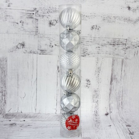 Set of balls plastic D-6 cm, 6 pcs "Prism" silver-1
