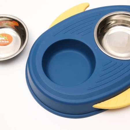 Metal dual bowl on a plastic base 2 x 160 ml, 35 x 23.5 x 5 cm, blue-5