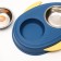Metal dual bowl on a plastic base 2 x 160 ml, 35 x 23.5 x 5 cm, blue
