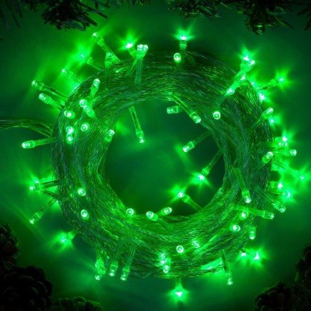 Garland “thread” 10 m, IP20, transparent thread, 100 LED, green glow, 8 modes, 220 V