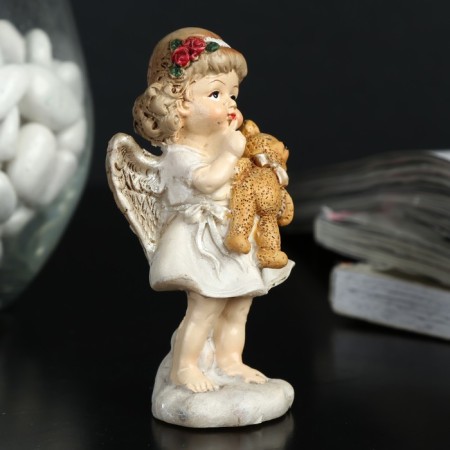 Polystone souvenir "Angel-girl with puffy cheeks with a bear" 9x3.5x3.5 cm-1
