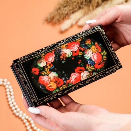 Casket - a bill "Zhostovskaya painting", 8.5 × 17 cm, lacquer miniature-2