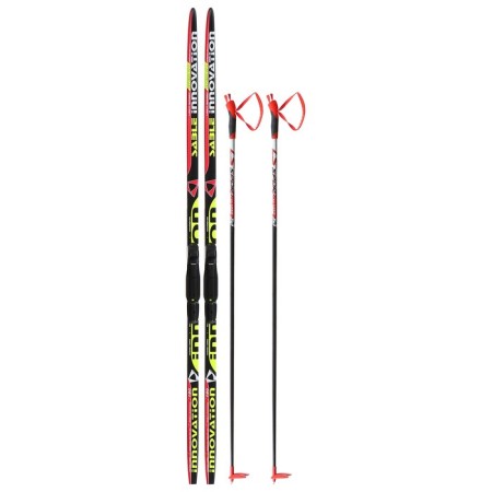 Ski kit: plastic skis 180 cm with a notch, fiberglass sticks 140 cm, SNS mounts, MIX color-12