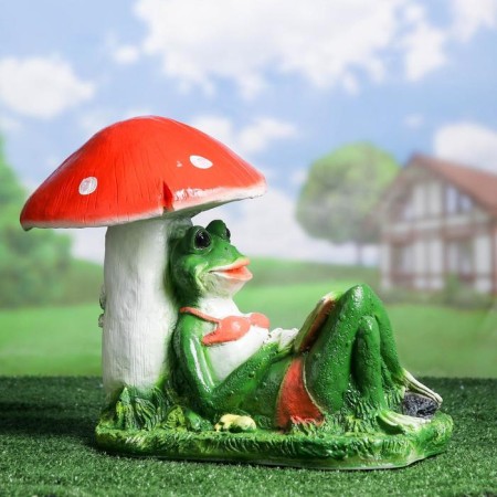 Garden figure "Frog under a mushroom with a book" 25x45x35cm-1