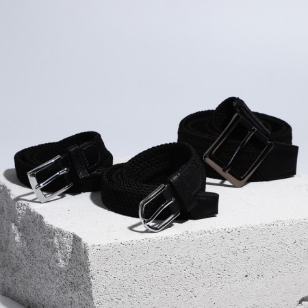 Gift set, 3 belts, braid, buckle metal, black color