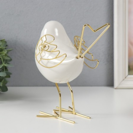 Souvenir Ceramics, Metal "White Sparrow" with golden wings 9x17x17 cm-2