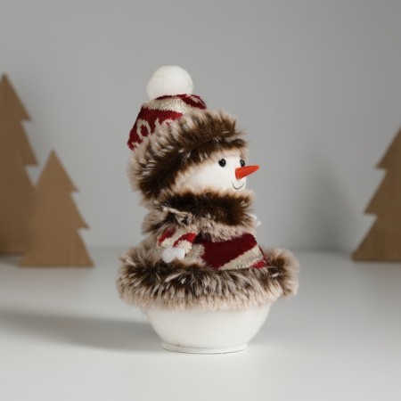 Souvenir Textile "Snowman in a red fur coat with patterns" 7.5x7.5x12.5 cm-2