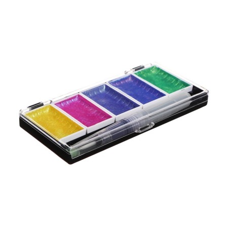 Watercolor paints, pearl, + brush, in a plastic box, 5 colors-2