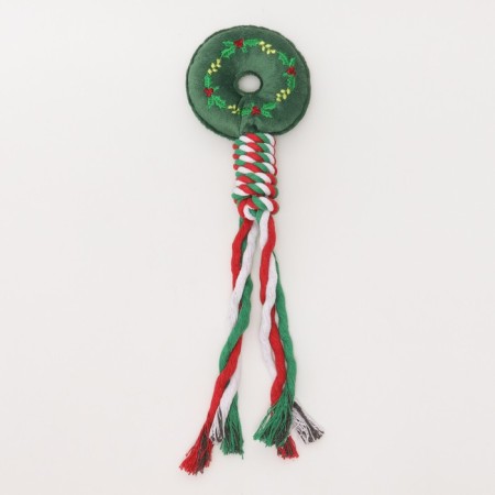 A squeak -soft toy, soft for dogs "New Year Donut" with a rope, 32 cm-2