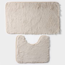 A set of mats for the bathroom and toilet of the “fluffy” shade, 2 pcs, 40 × 50, 50 × 80 cm Beige color