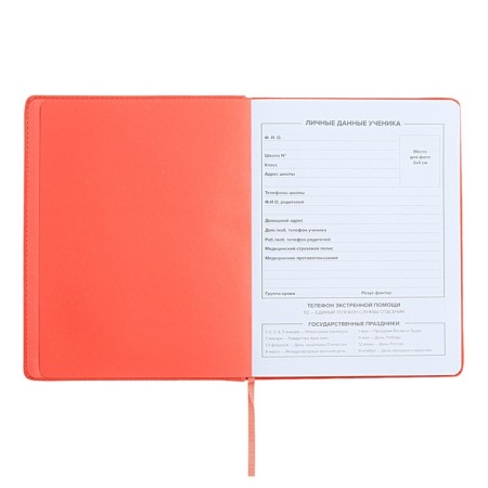 Universal Grade 1-11 Diary, 48 sheets "Pink backpack", solid artificial leather cover, uplift, pancake embossing, lies, universal cheat sheet, block 80 g/m2-4