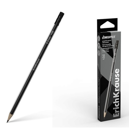 Chernographic pencil with Erichkrause "Megapolis", HB, Grifel D = 2.2 mm, wood, three -sided in the box, black case