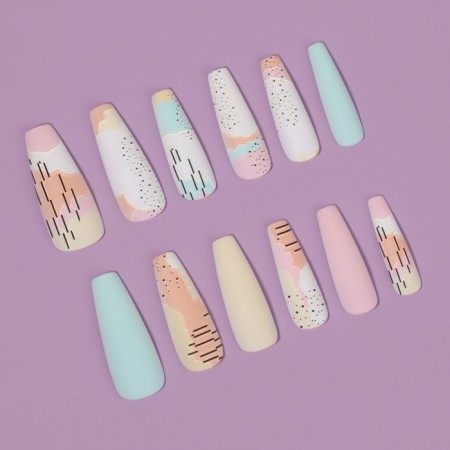Follow nails "Abstraction", 12 pcs, with adhesive plates, ballerina form, multi -colored-2