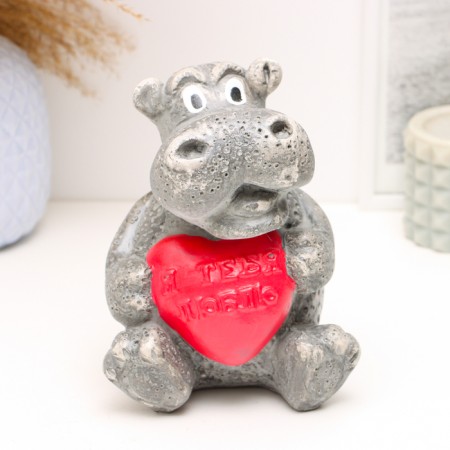 Piggy bank "Hippo with heart" Gray, 14cm-1