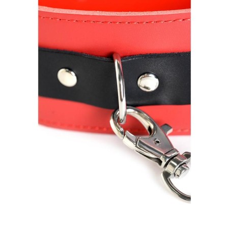 Collar Toyfa Theater, red-black, leather, with a leash, 44 cm-5