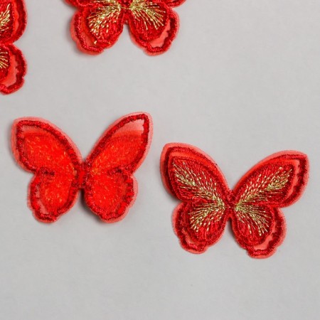 Decor for creativity Textile Embroidery "Butterfly red" double wings 3.7x5.2 cm