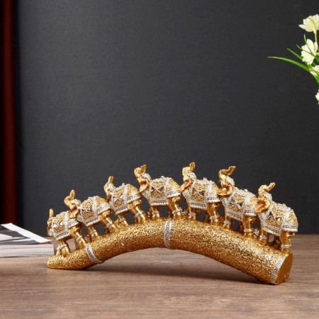 Polystone souvenir "Seven gold elephants in the golden bosm" 11.5x29.5x3.8 cm-1