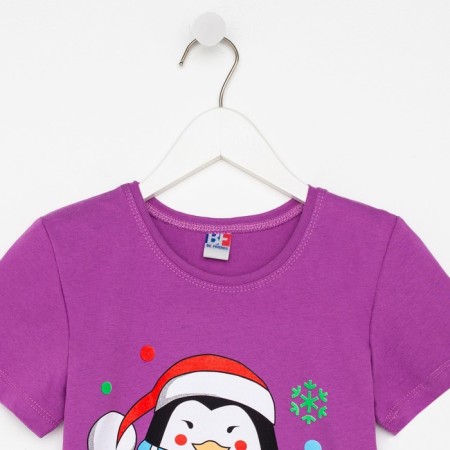 Children's T -shirt, purple color/penguin, height 134 cm-1
