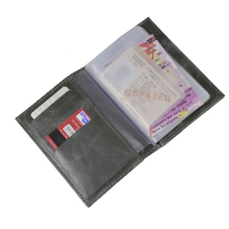 Cover for autoDocations and passports with cards, genuine leather, green color-1