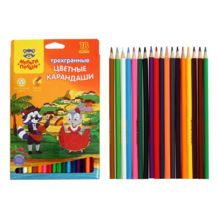 Карандаши 18 цветов Мульти-Пульти, "Енот в Испании", трехгранные, картонная упаковка, европодвес-1