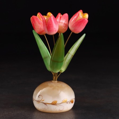 Souvenir "Vase Tulip", 5 flowers, selenite, small, selenite-1