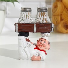 A set of glass spices on the stand “The cook holds baskets”, 3 items: Solonka 40 ml, Listen 40 ml, stand, Color mix