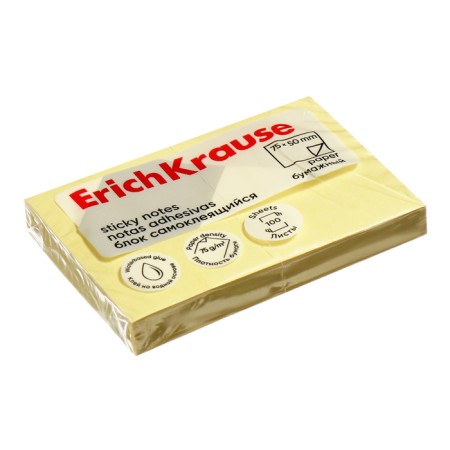 Block with a sticky edge paper 75x50 mm, erichkrause 100 sheets, yellow-2