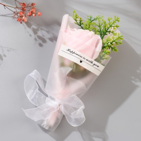 Mini-tube of soap petals "Direct pink rose with greens" 13 cm
