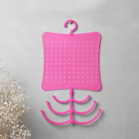 Organizer for jewelry with hook, 60 pairs, 6 hooks, plastic, pink color-1