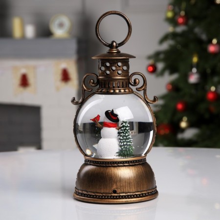 LED figure "Lantern with a snowman" 11 × 19 × 11 cm, plastic, AAX3 batteries (not in the kit), USB, glow warm white-2