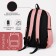 A backpack with a zipper, 3 outer pockets, pink color