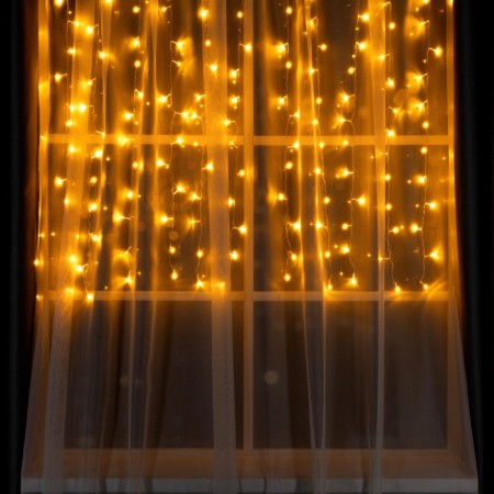 Garland "Curtain" 1.5 × 1 m, IP20, transparent thread, 180 LED, yellow glow, 8 modes, 220 V